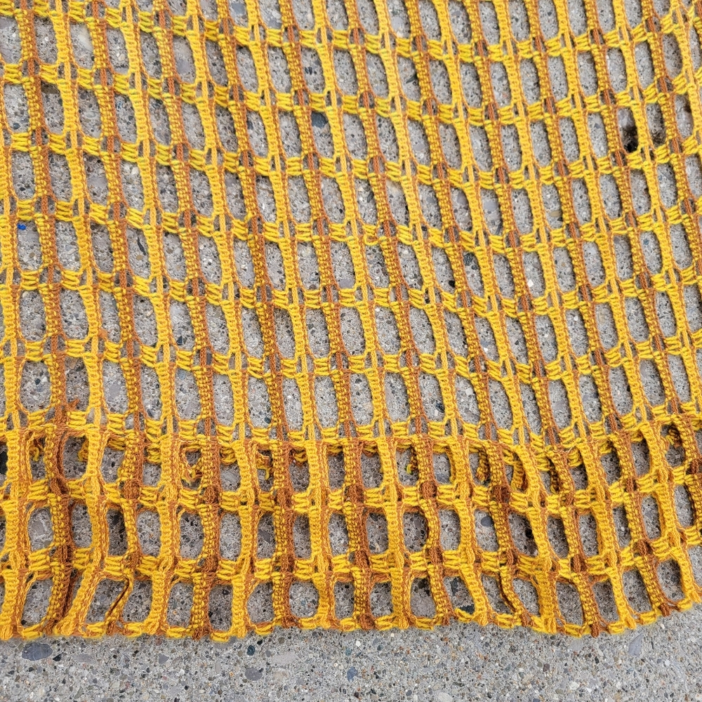 Vintage antique lace mcm curtains set of 2 - 79"x 48" gold yellow mesh lace - Picture 3 of 7